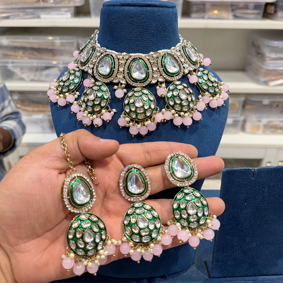 Kundan Choker Necklace in Gold Plated | Bridal Jewellery India
