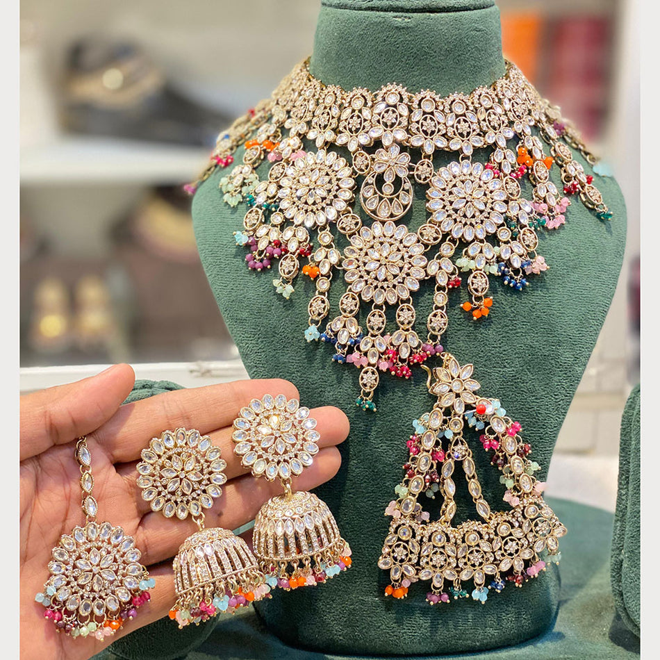Crystal Pearl Choker in White Gold Plated | Bridal Jewellery India