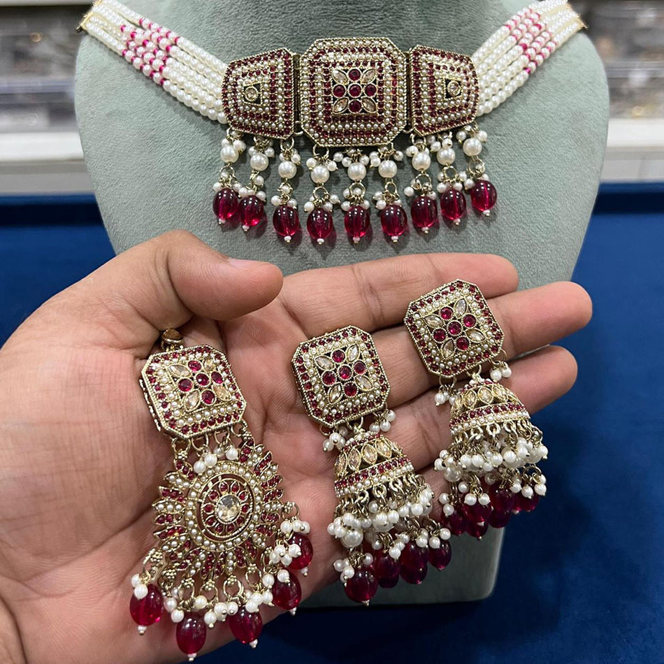 Crystal Stone Choker Necklace in Gold Plated Alloy | Bridal Jewellery India