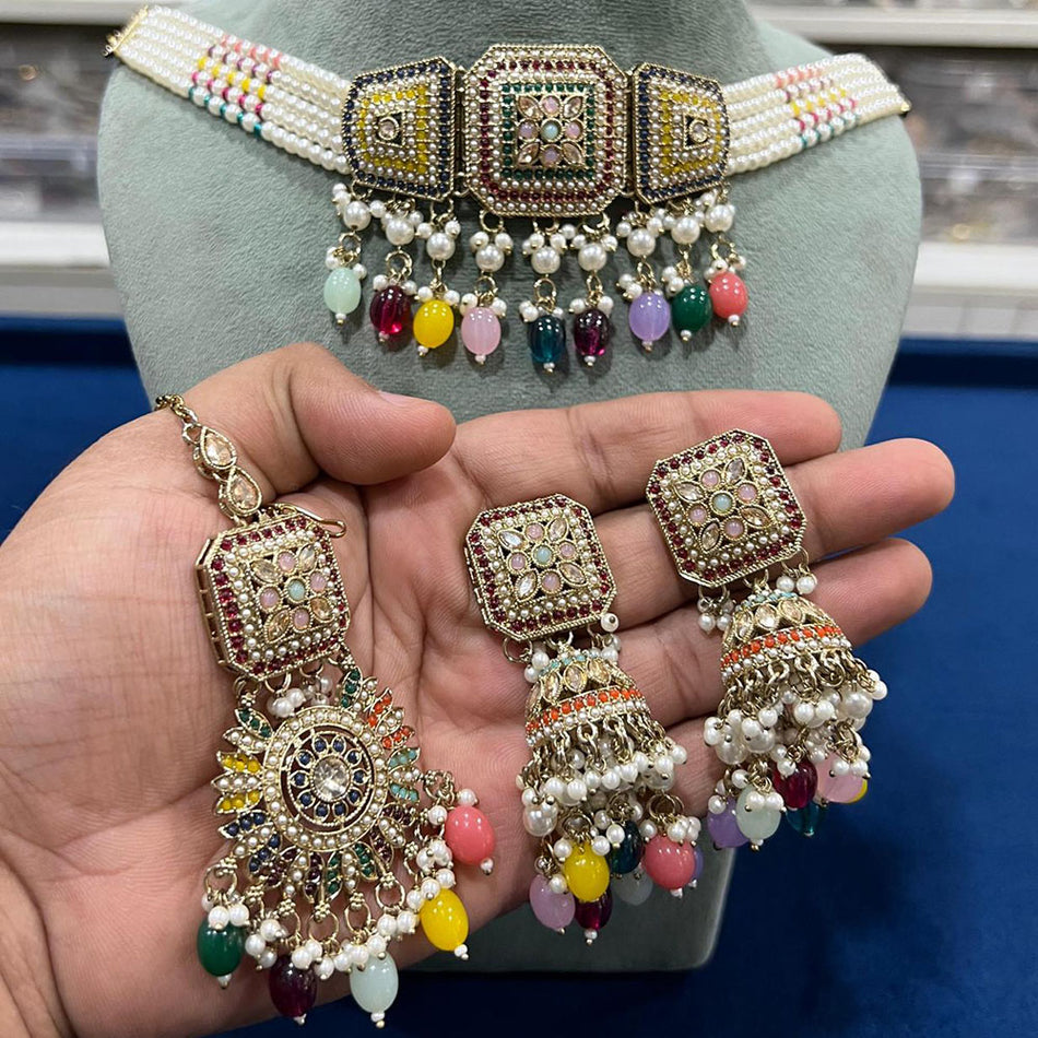 Crystal Stone Choker in Gold Plated for Occasion | Bridal Jewellery India