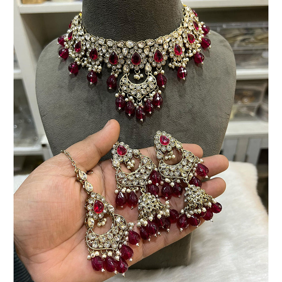 Crystal Stone Choker Necklace in Oxidised Silver | Bridal Jewellery India