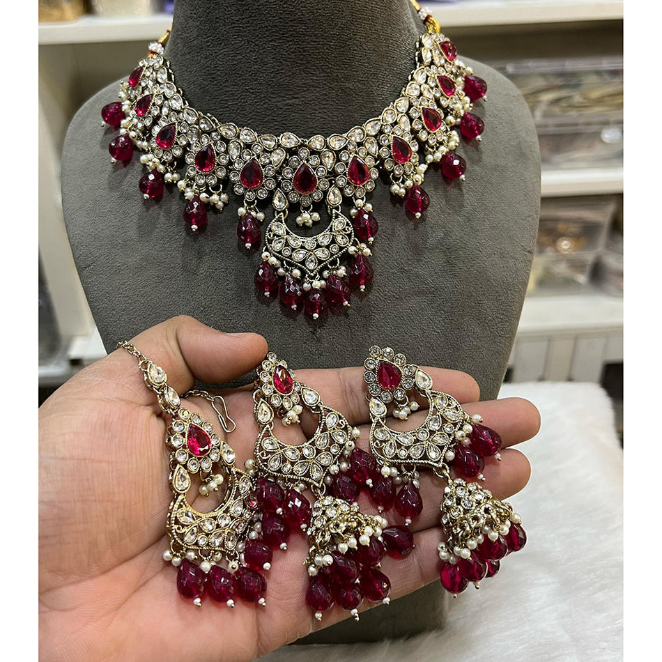 Crystal Stone Choker in Gold Tone | Bridal Jewellery India