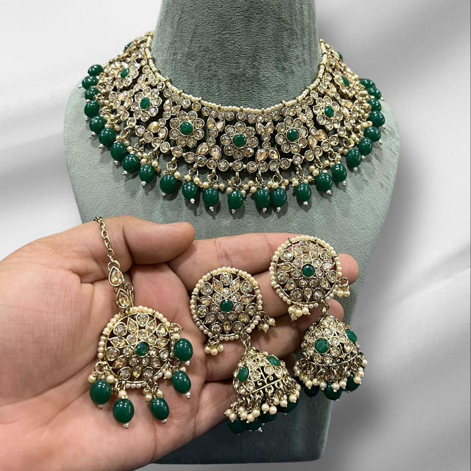 Crystal Stone Choker Necklace in Gold Tone | Bridal Jewellery India