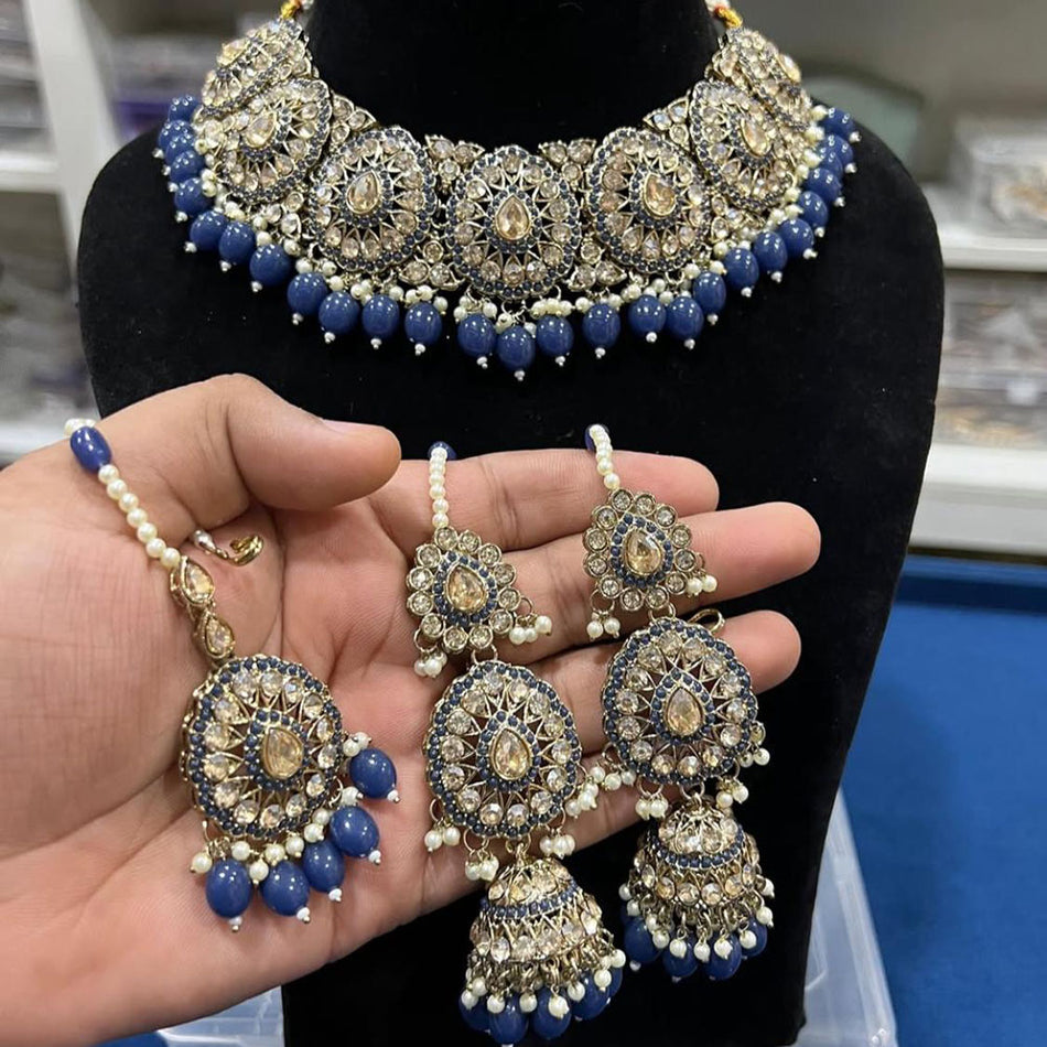 Crystal Stone Choker Necklace in Silver | Bridal Jewellery India