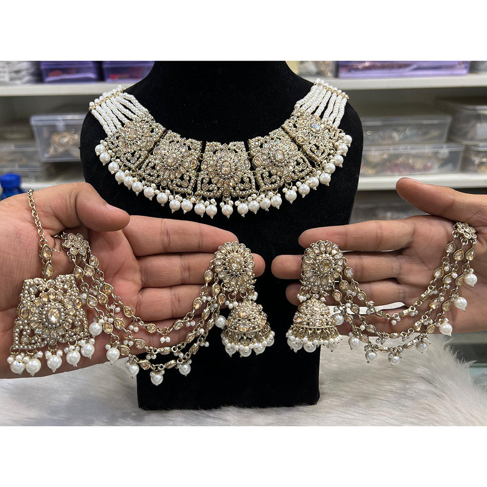 Crystal Stone Choker Necklace in Silver | Bridal Jewellery India