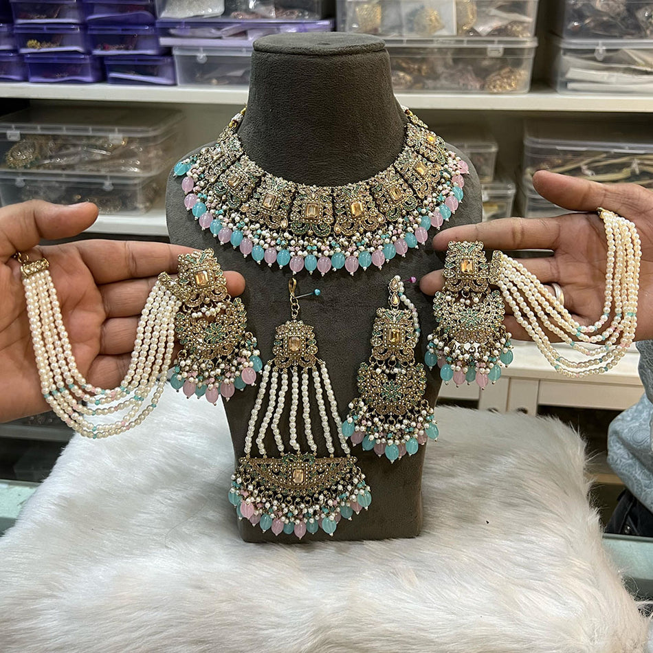 Crystal Stone Choker Necklace in Gold Tone | Bridal Jewellery India