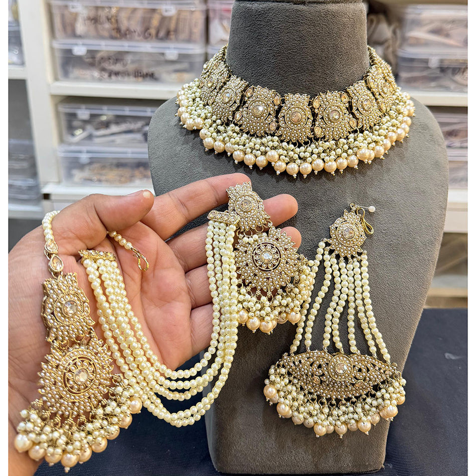 Crystal Stone Choker Necklace in Gold Tone | Bridal Jewellery India