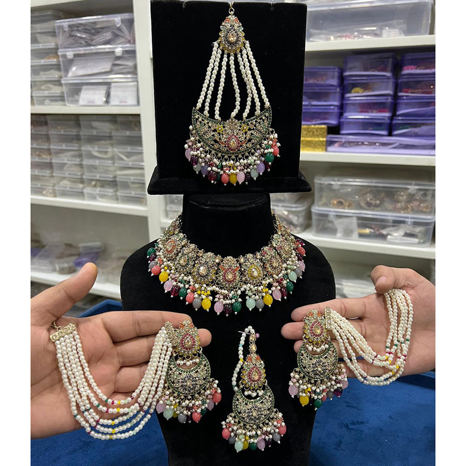 Crystal Stone Choker Necklace in Oxidised Silver | Bridal Jewellery India
