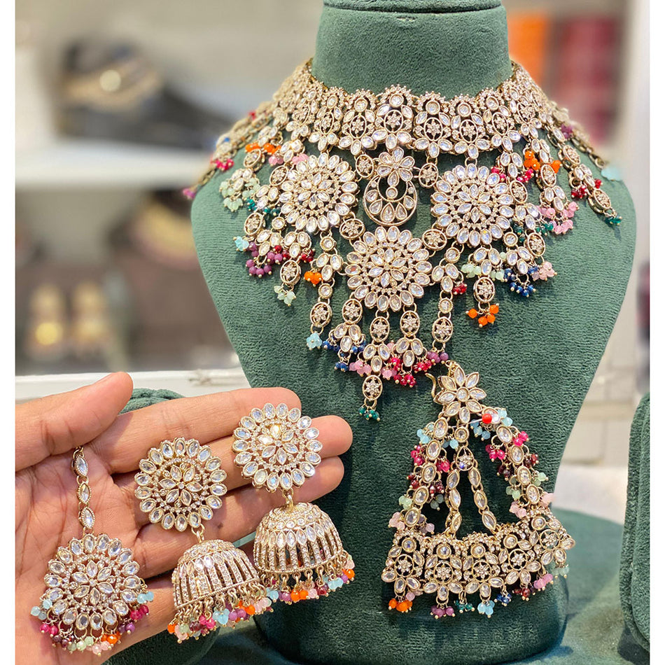 Kundan Choker Necklace in White Gold Plated | Bridal Jewellery India