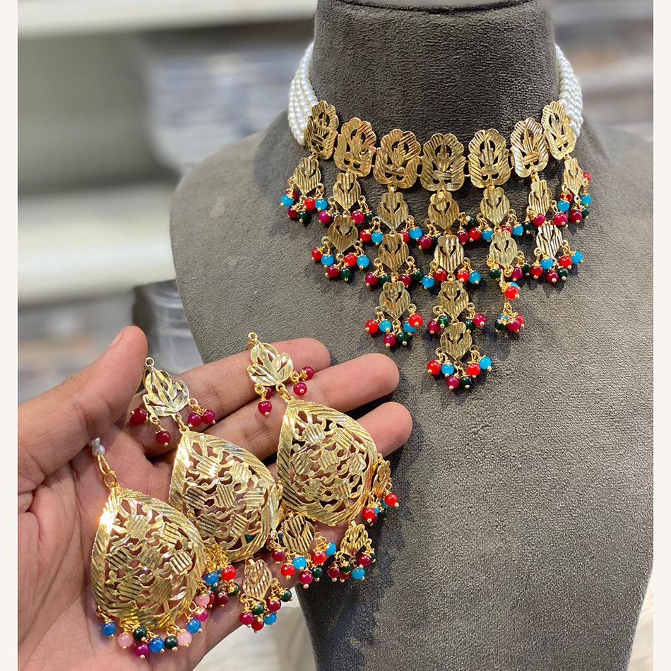 Pearl Bead Choker in White Gold Plated | Bridal Jewellery India