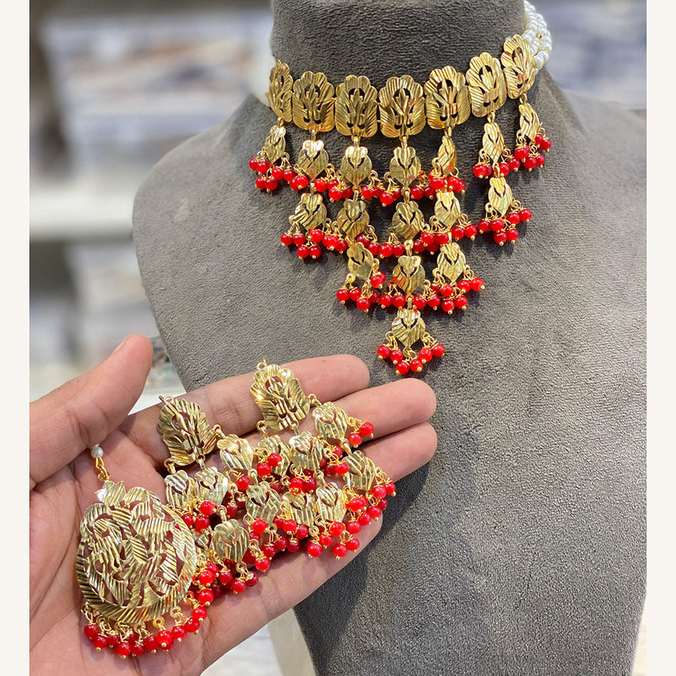 Pearl Bead Choker in White Gold Plated | Bridal Jewellery India