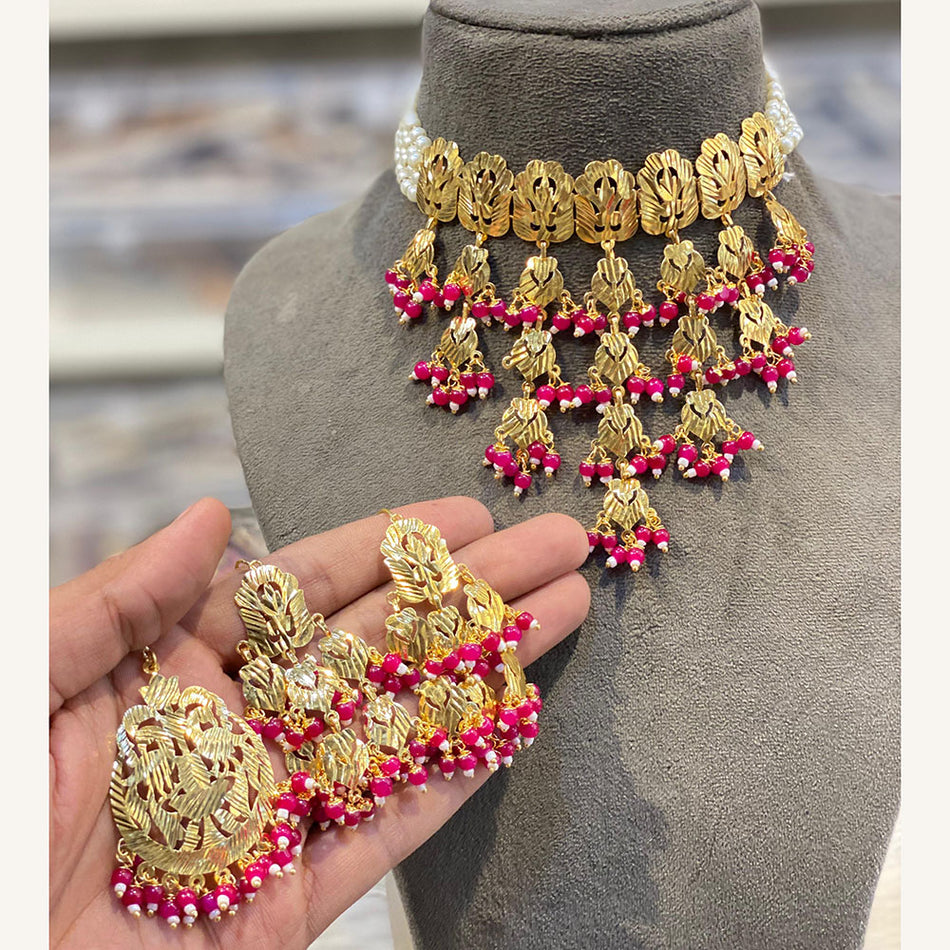 Pearl Bead Choker in Rose Gold Plated | Bridal Jewellery India