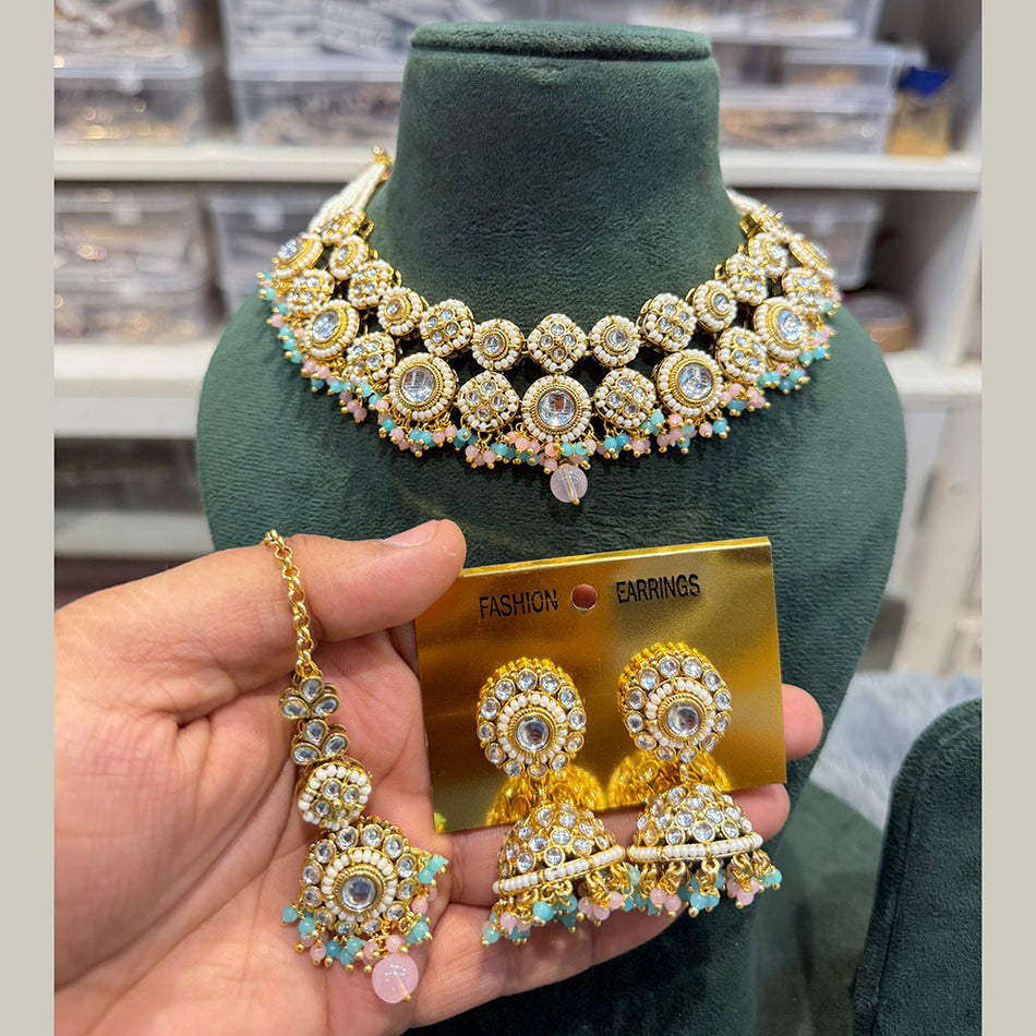 Kundan Choker Necklace in White Gold Plated | Bridal Jewellery India