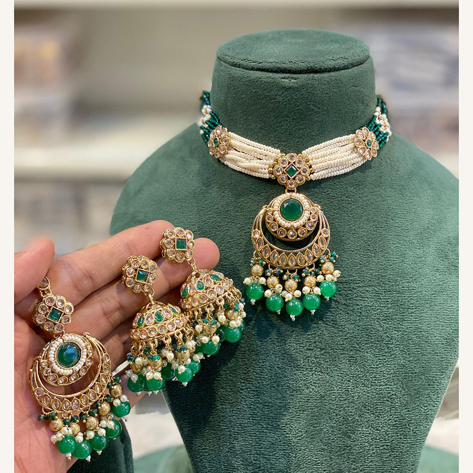Pota Stone Pearl Choker in Gold Tone | Bridal Jewellery India