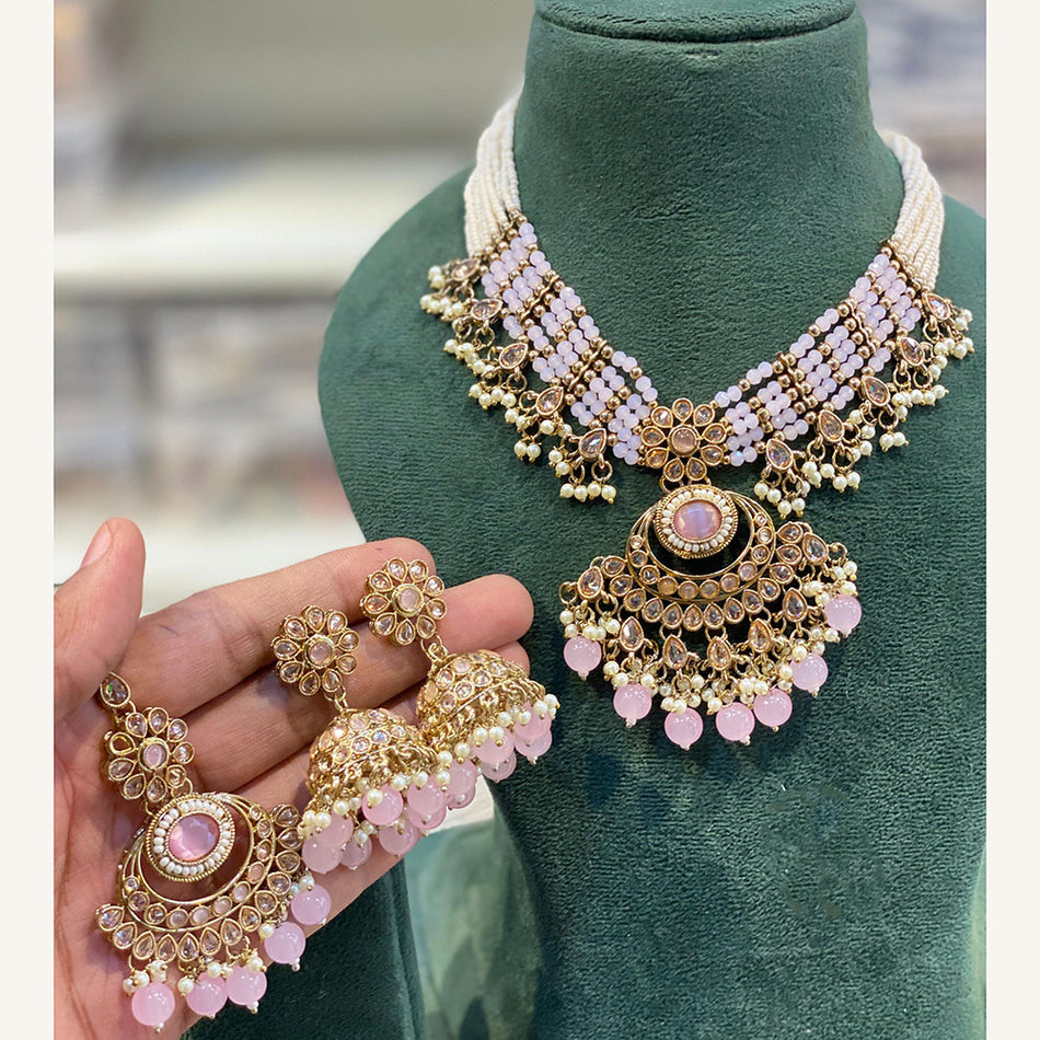 Pota Stone Choker in Rose Gold Plated | Bridal Jewellery India