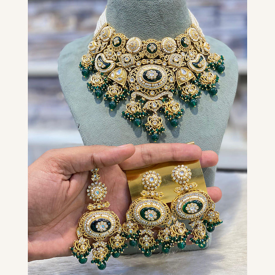 Kundan Choker Necklace in White Gold Plated | Bridal Jewellery India