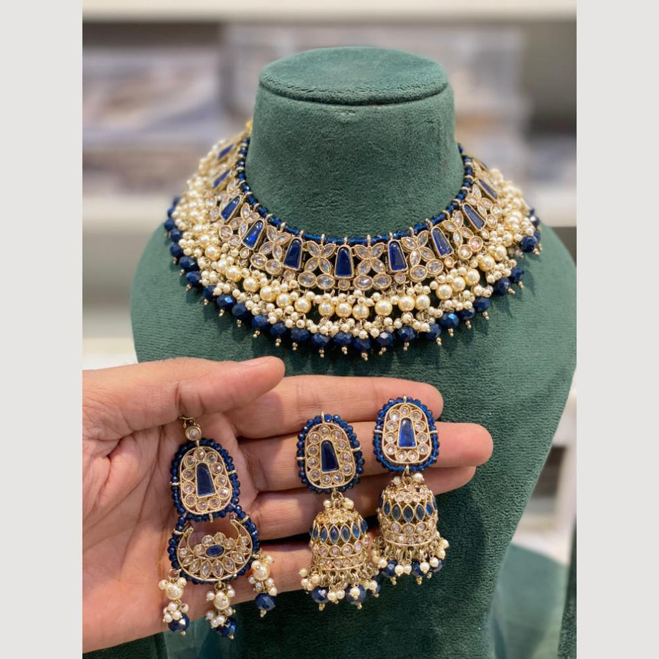 Graceful Crystal Pearl Necklace in Gold Tone | Bridal Jewellery India