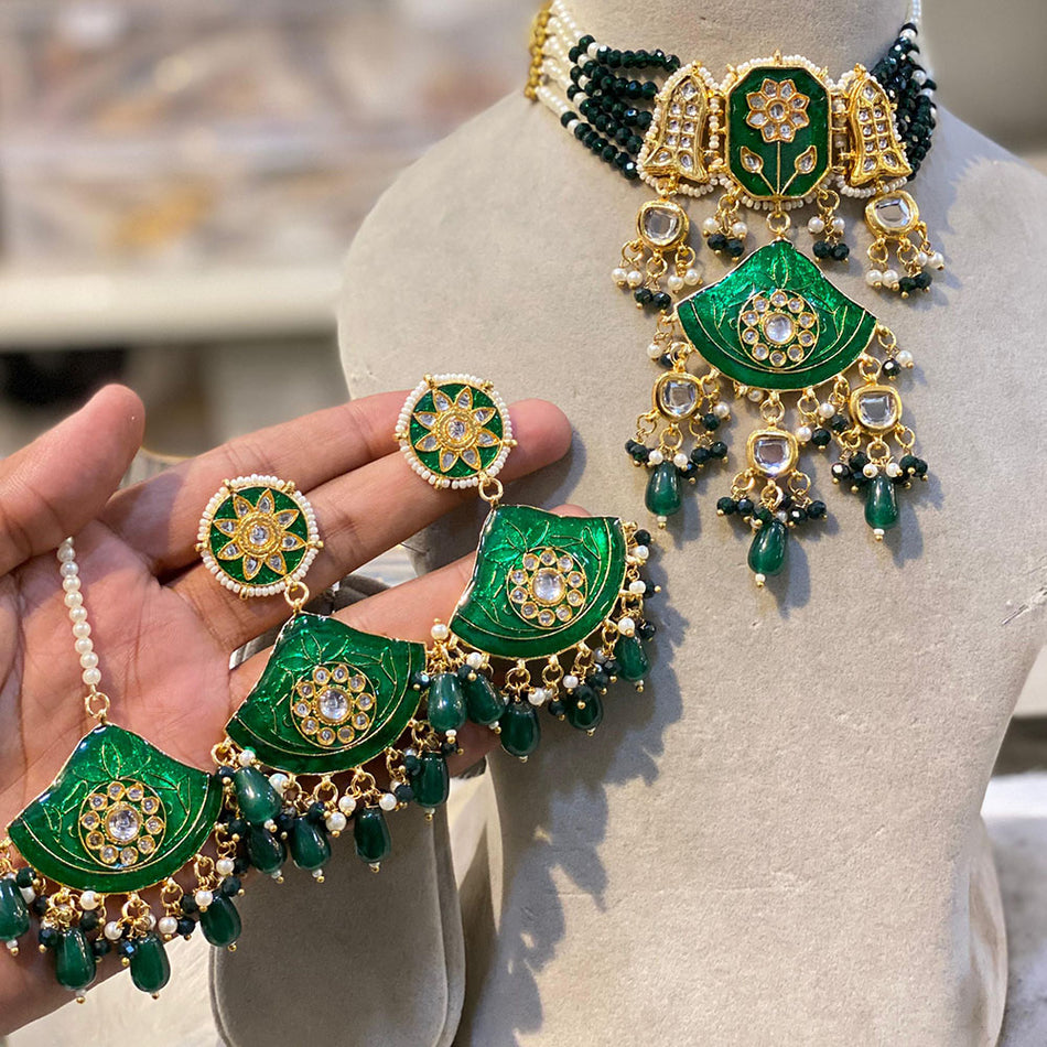 Kundan Choker Necklace in Gold Tone | Bridal Jewellery India