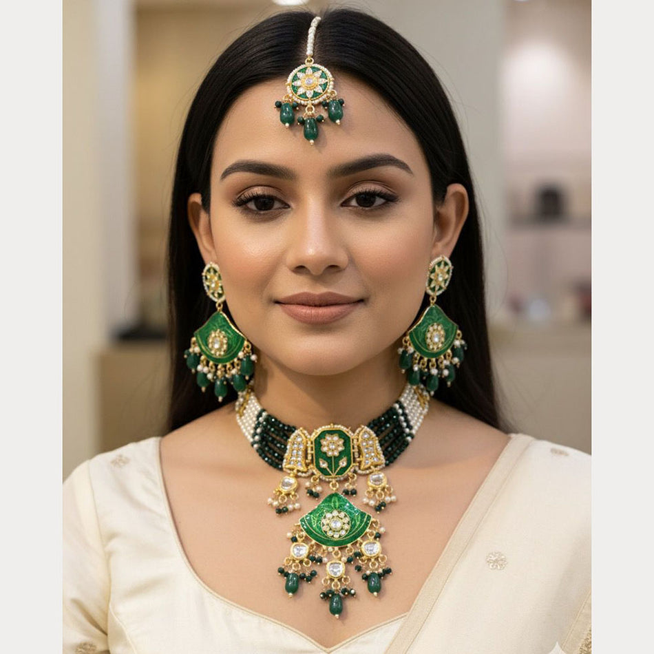 Kundan Choker Necklace in Sterling Silver | Bridal Jewellery India