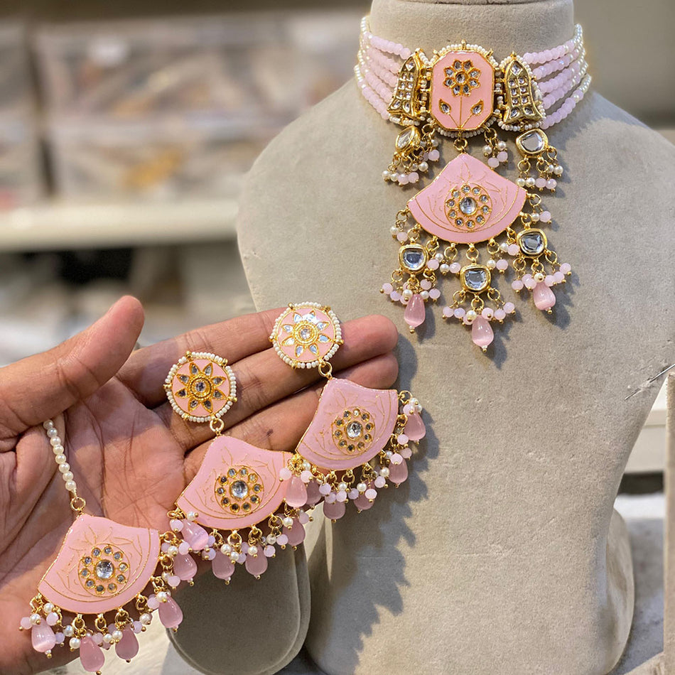 Kundan Choker Necklace in Sterling Silver | Bridal Jewellery India