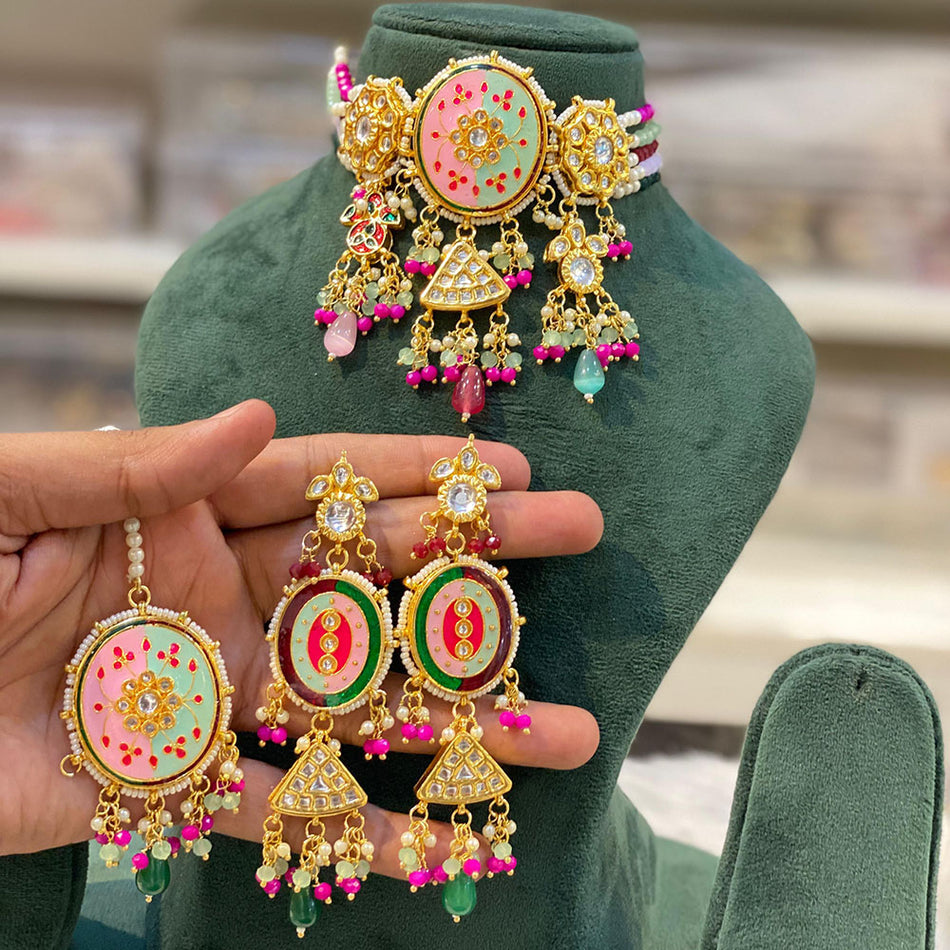 Kundan Choker Necklace in Silver | Bridal Jewellery India