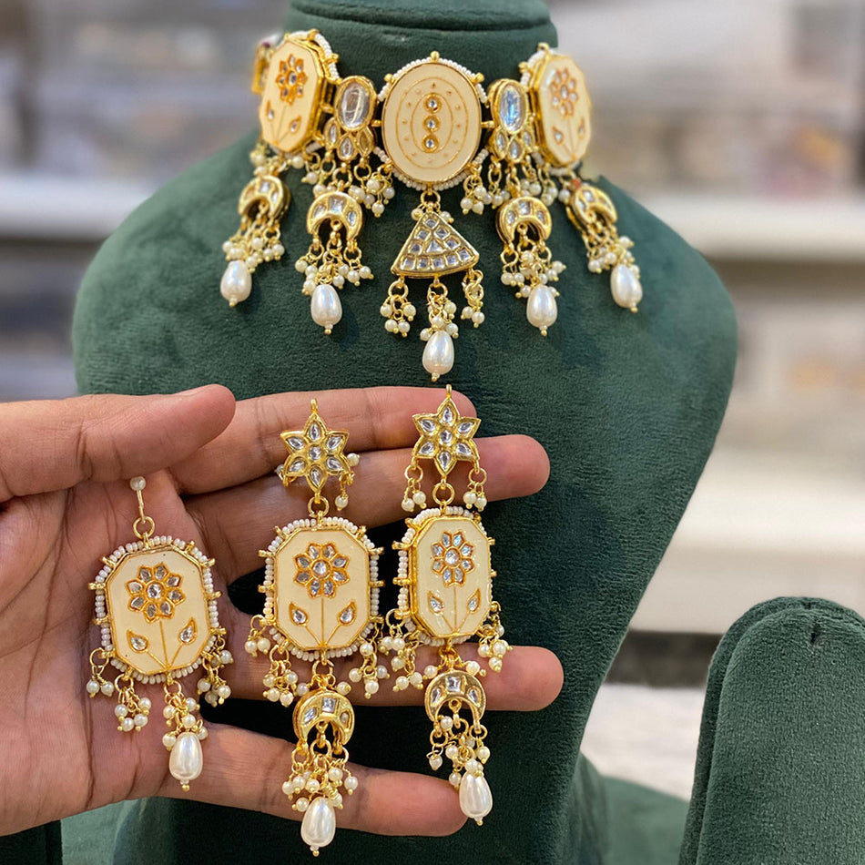 Kundan Choker Necklace in Rose Gold Plated | Bridal Jewellery India