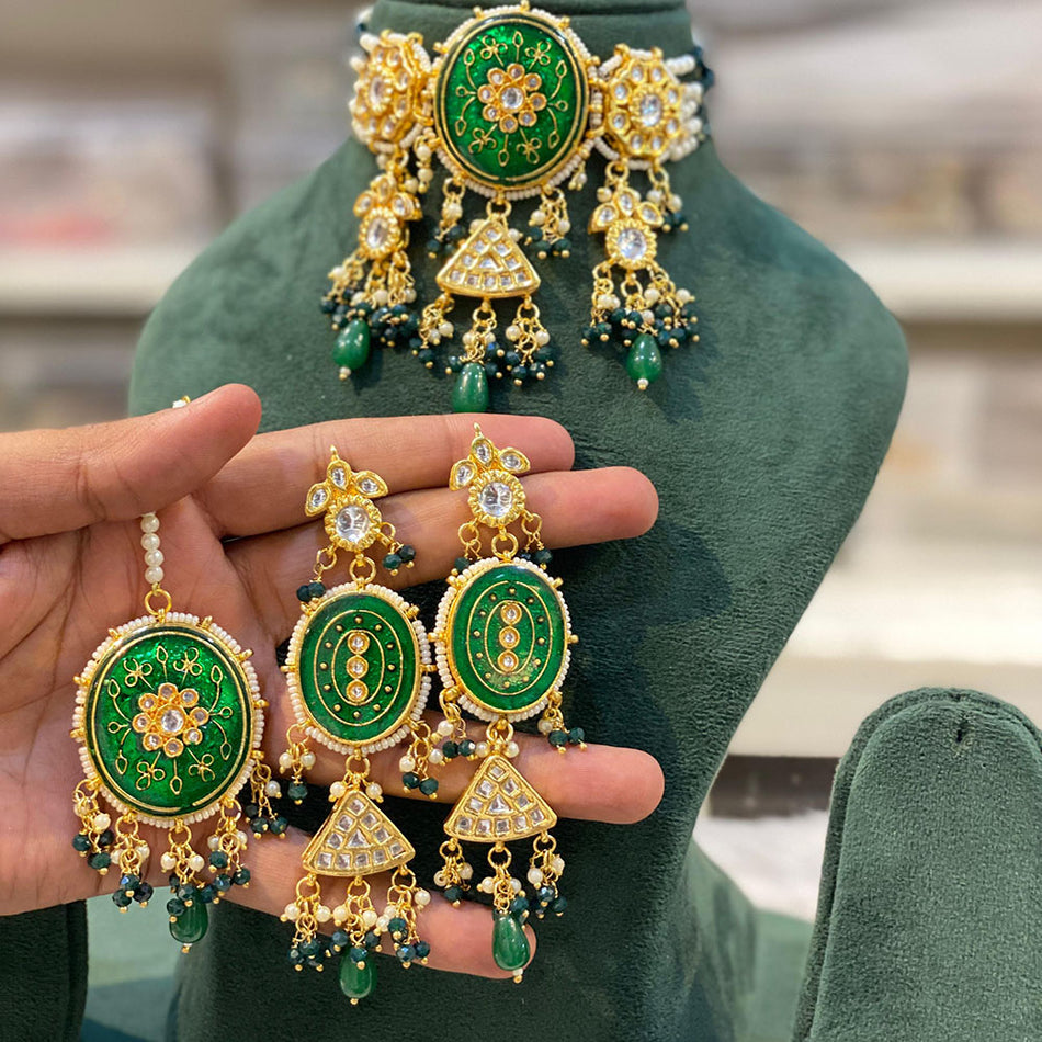 Kundan Choker Necklace in Gold Tone | Bridal Jewellery India