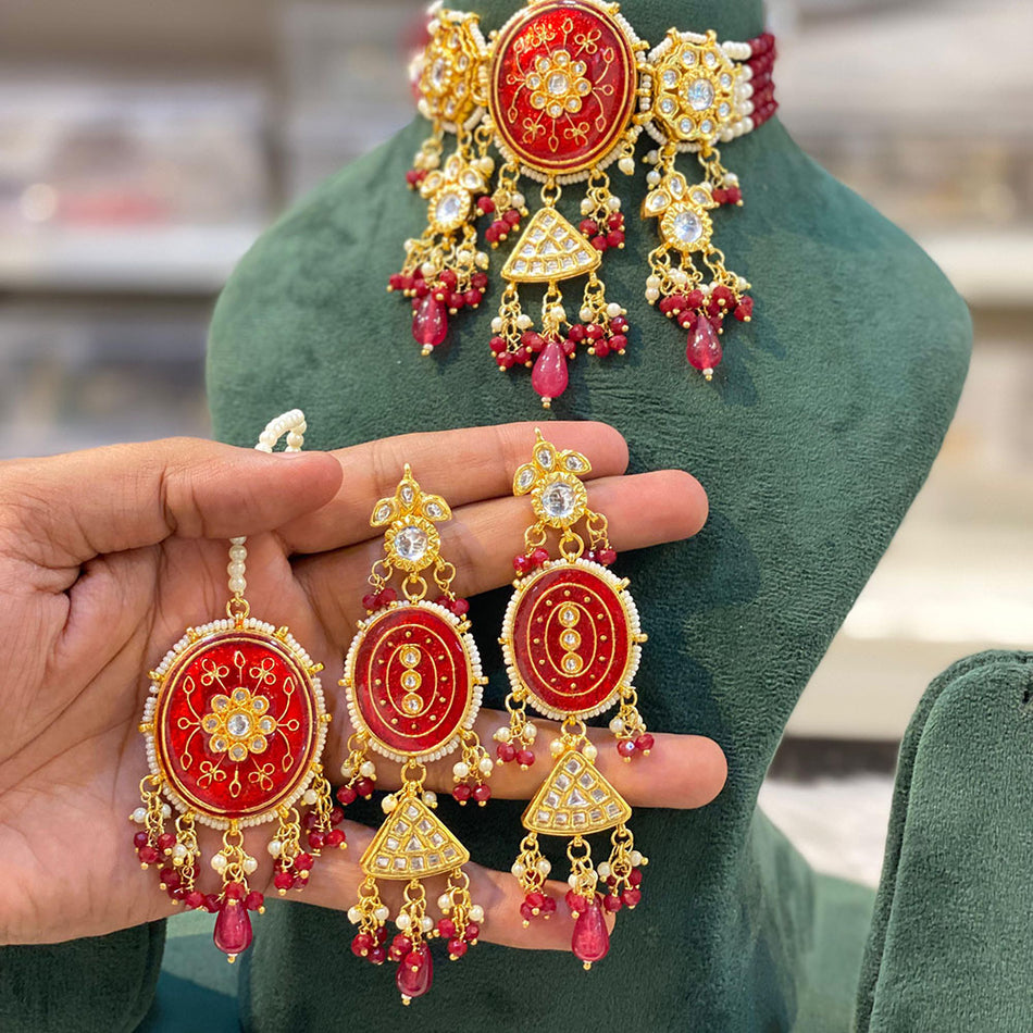 Kundan Choker Necklace in Sterling Silver | Bridal Jewellery India