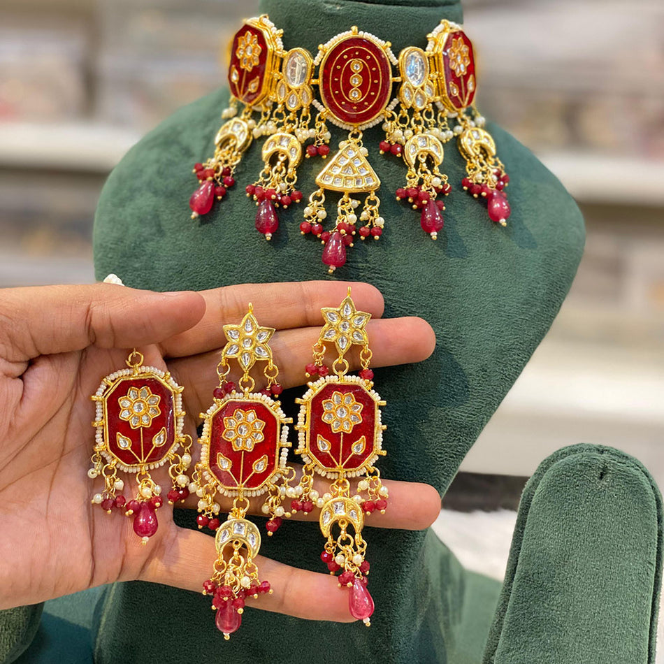 Kundan Choker Necklace in Sterling Silver | Bridal Jewellery India