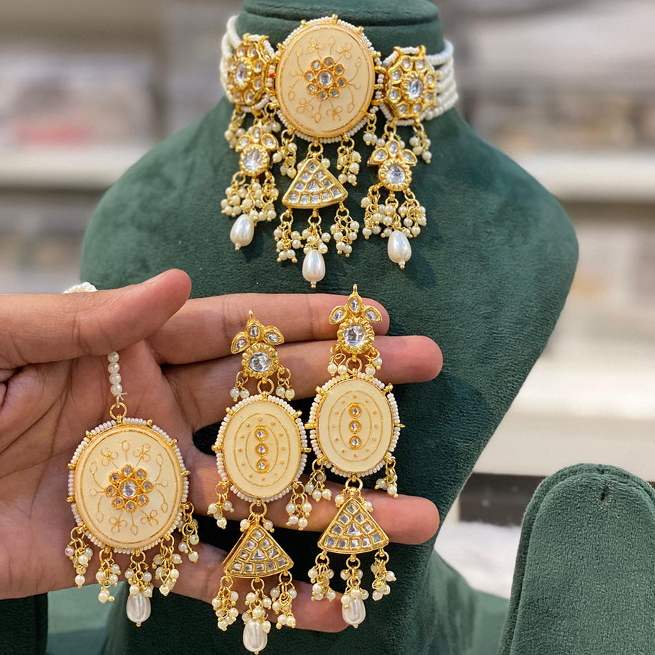 Kundan Choker Necklace in Silver | Bridal Jewellery India