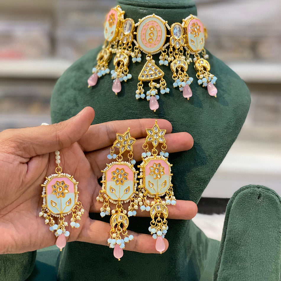 Kundan Choker Necklace in Rose Gold Plated | Bridal Jewellery India