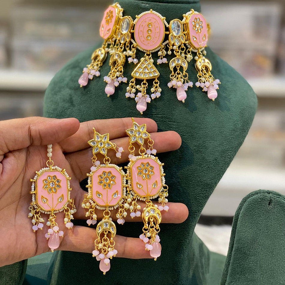 Kundan Choker Necklace in Sterling Silver | Bridal Jewellery India