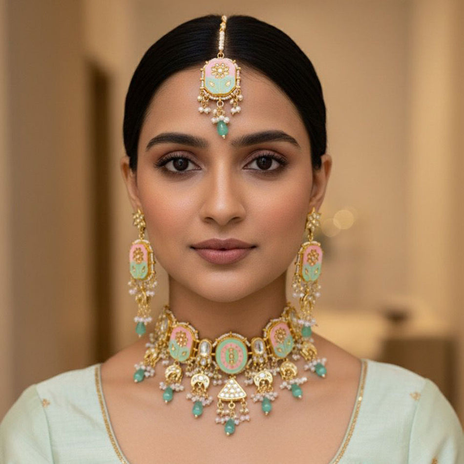 Kundan Choker Necklace in Gold Tone | Bridal Jewellery India