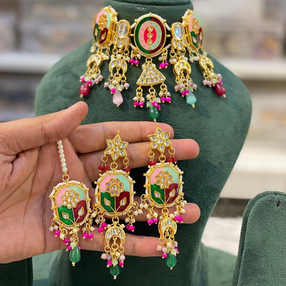 Kundan Choker Necklace in Gold Plated | Bridal Jewellery India