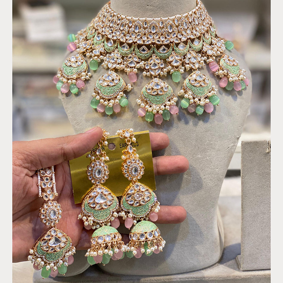 Kundan Choker Necklace in Gold Plated   Silver | Bridal Jewellery India