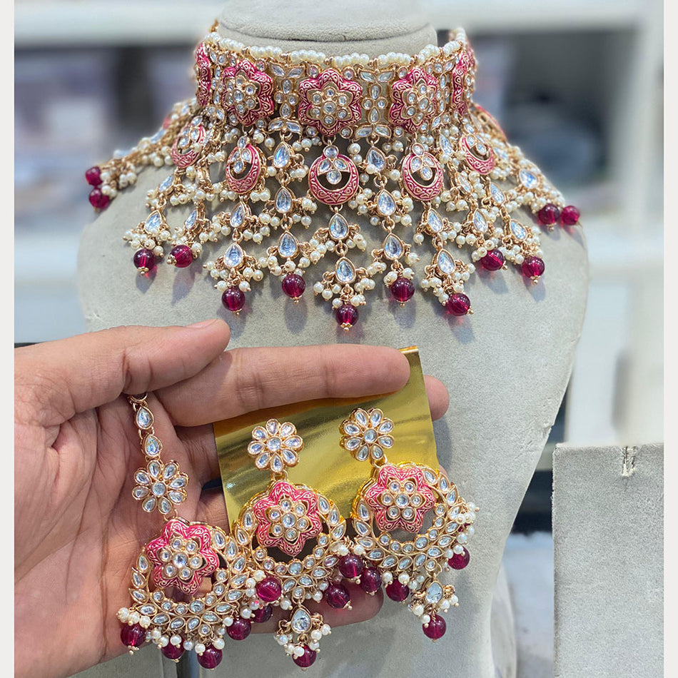 Kundan Choker Necklace in Sterling Silver | Bridal Jewellery India