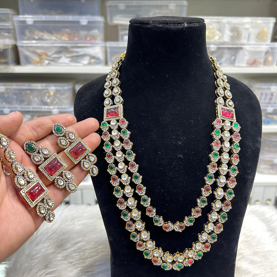 Long Necklaces in Rose Gold Plated Austrian Stones | Bridal Jewellery India