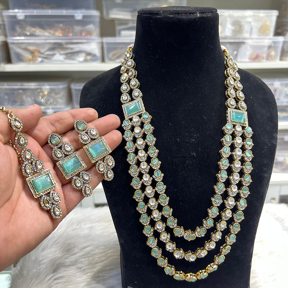 Long Necklaces in Rose Gold Plated Austrian Stones | Bridal Jewellery India