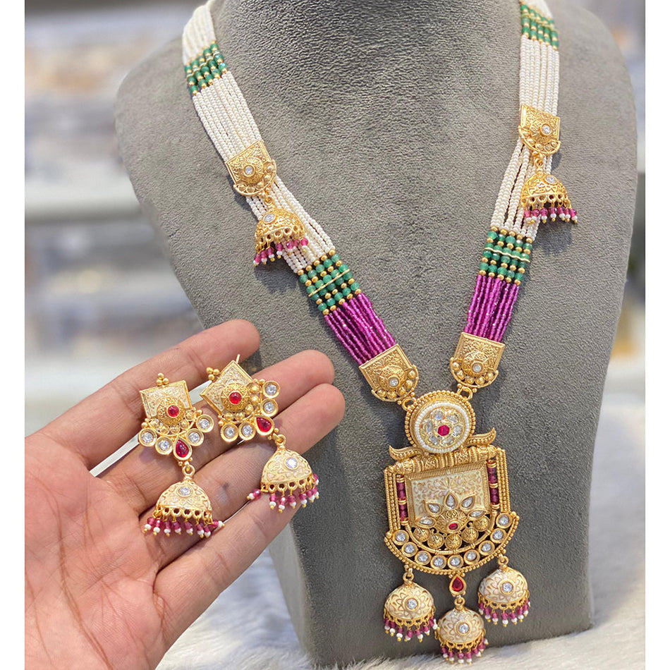 Ethnic Gold Plated Kundan Long Necklace Set | Bridal Jewellery India