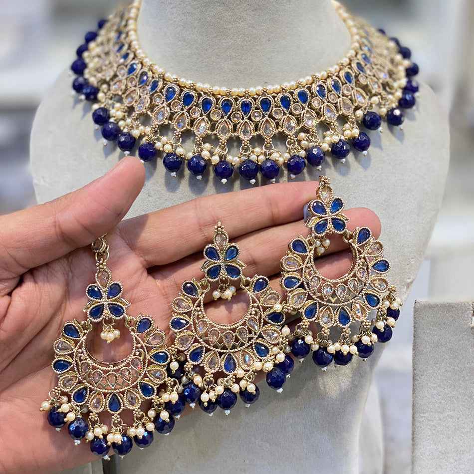 Crystal Stone Choker in Gold Plated | Bridal Jewellery India