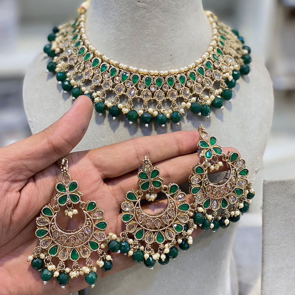 Crystal Stone Choker in Gold Plated | Bridal Jewellery India