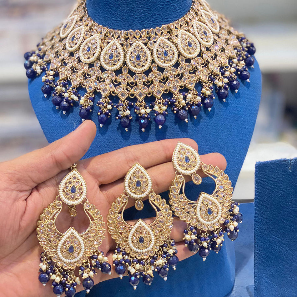 Crystal Stone Choker Necklace in Oxidised Silver | Bridal Jewellery India
