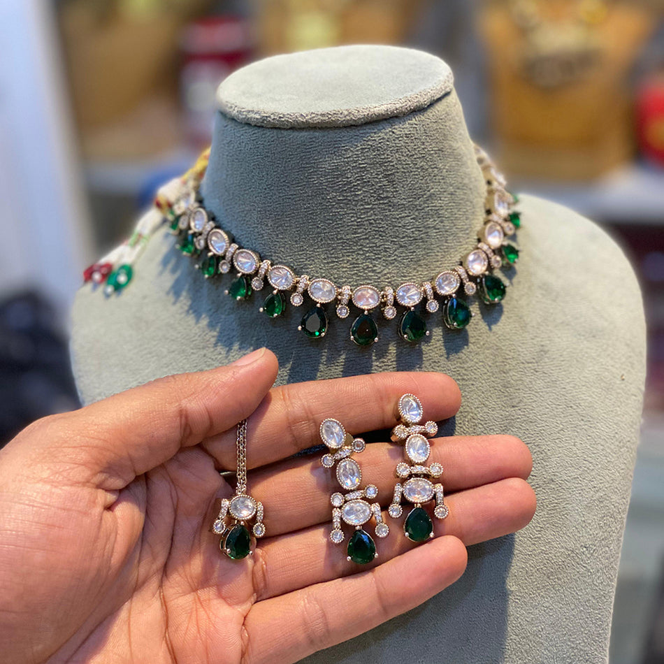 Crystal Stone Choker Necklace in Gold Plated | Bridal Jewellery India