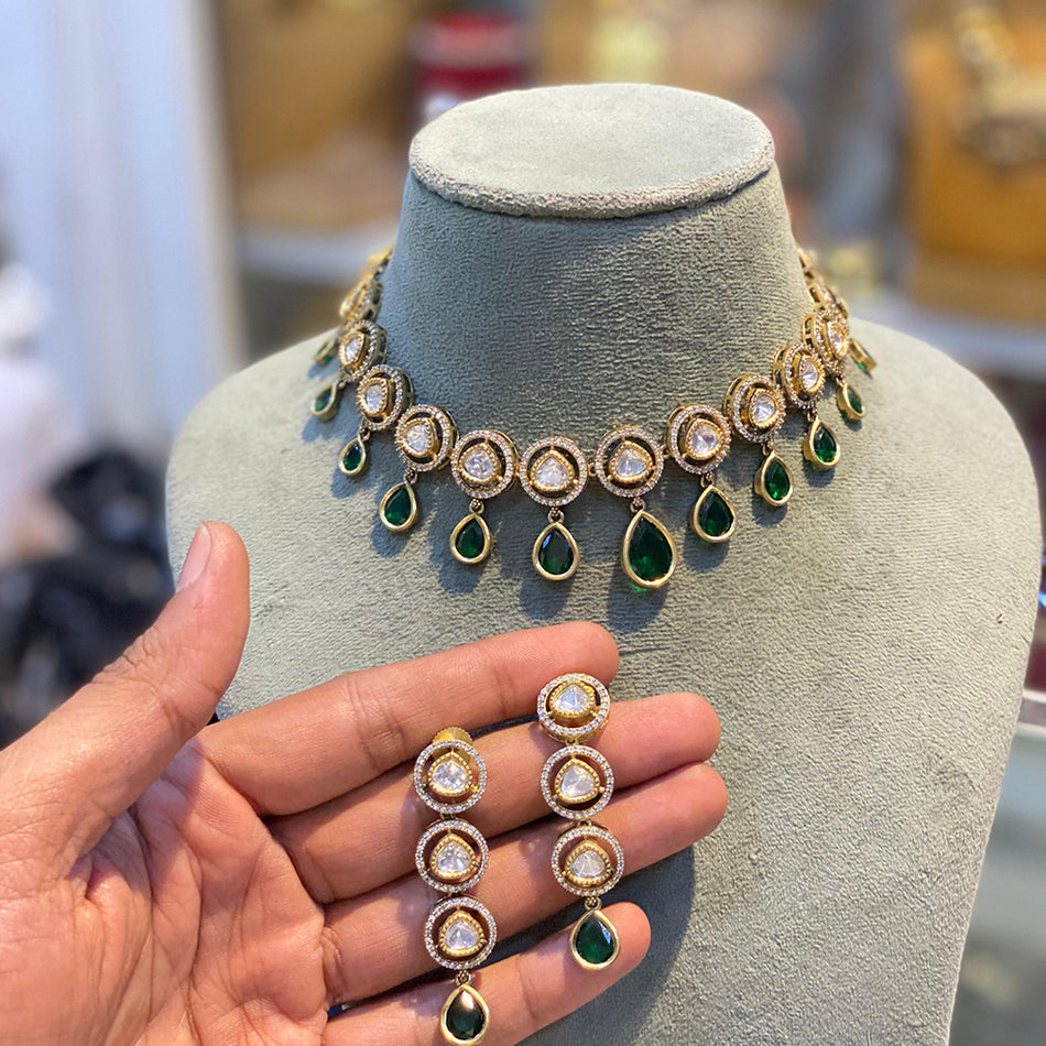 Crystal Stone Choker Necklace in Gold Tone | Bridal Jewellery India