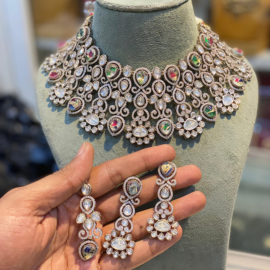 Kundan Choker Necklace in Gold Plated with Druzy Stone | Bridal Jewellery India