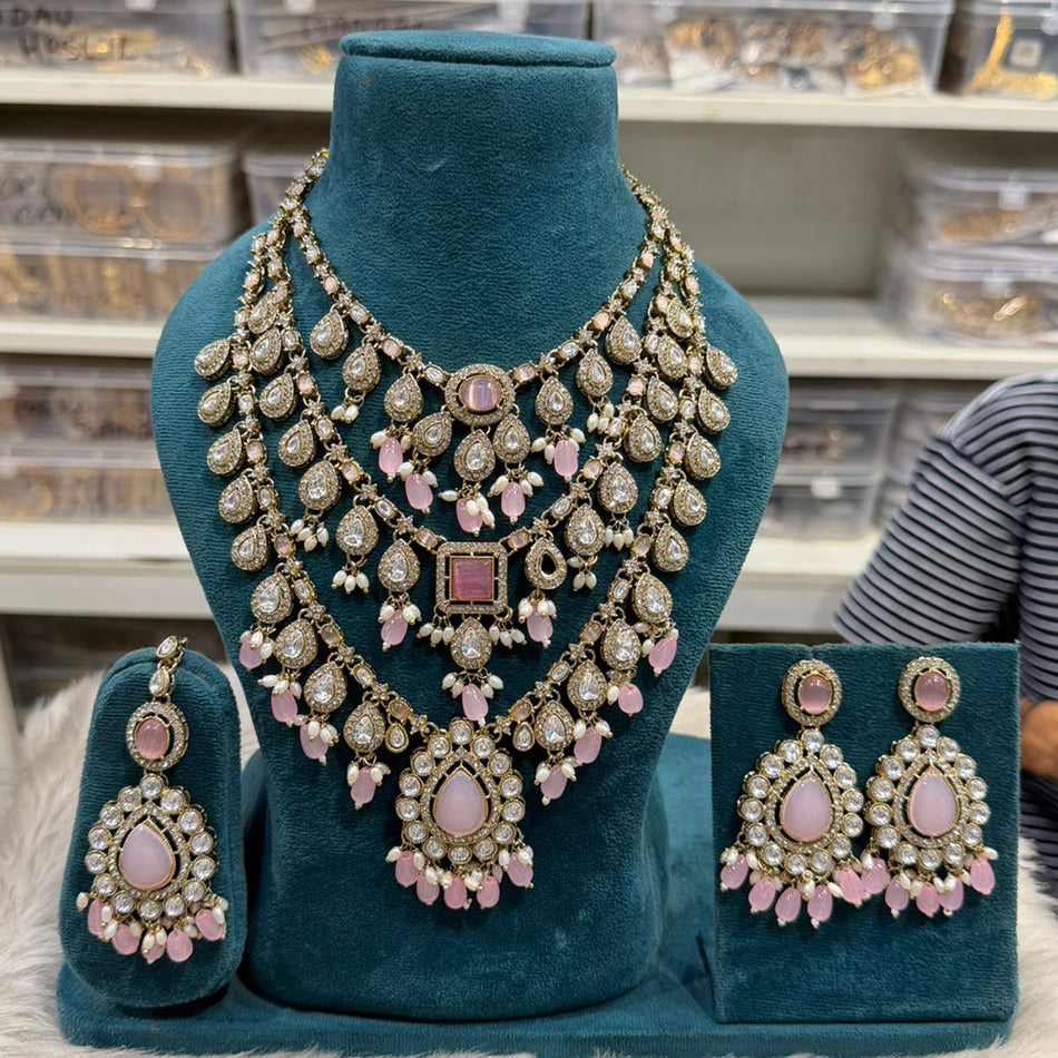 Elegant Pota Stone Necklace in Gold Tone | Bridal Jewellery India