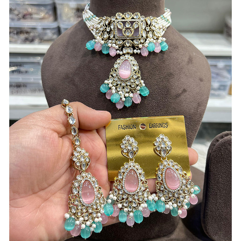 Kundan Choker Necklace in White Gold Plated | Bridal Jewellery India
