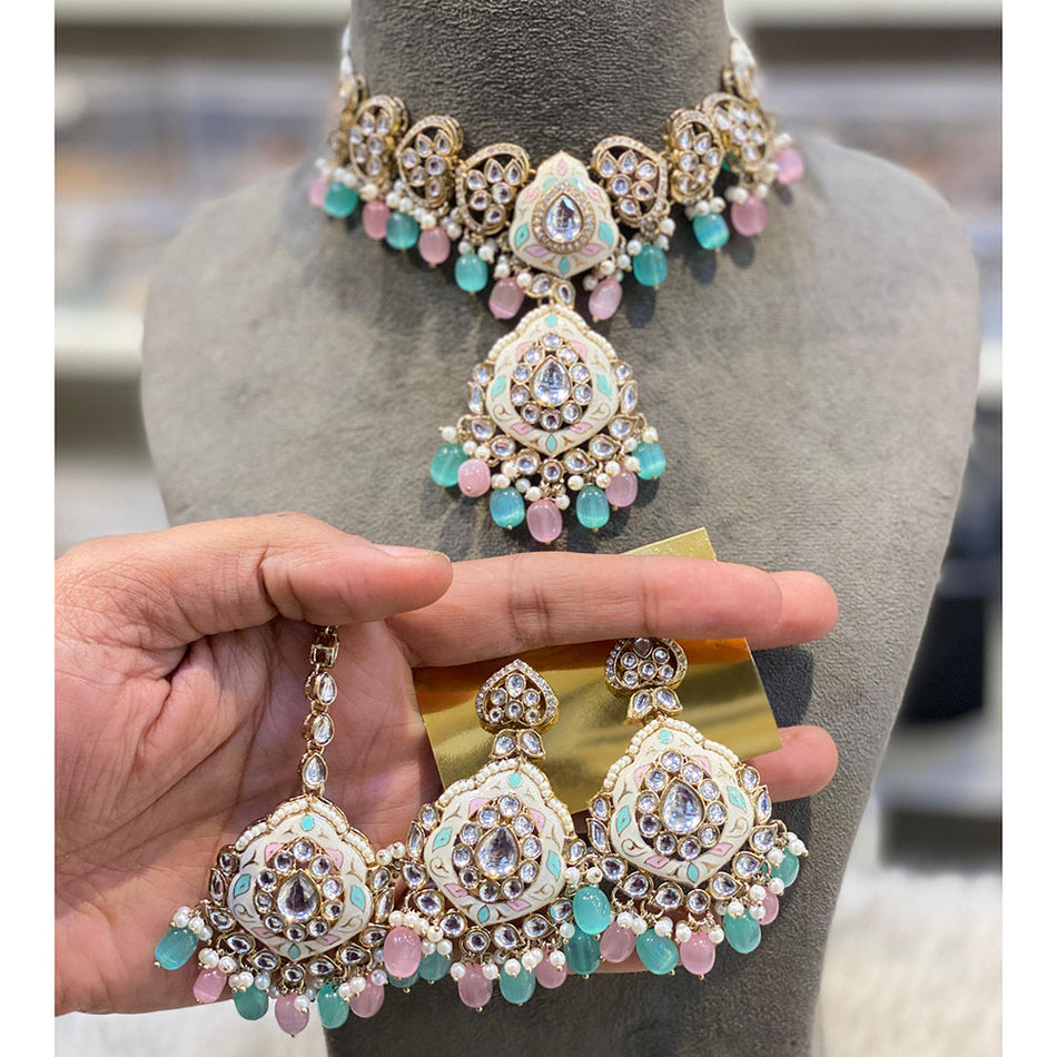 Kundan Choker Necklace in Gold Plated | Bridal Jewellery India