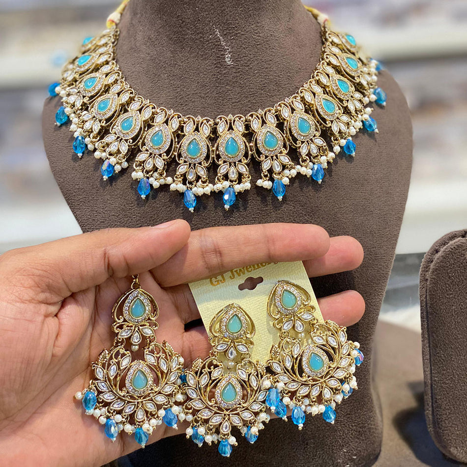 Crystal Stone Pearl Choker in Gold Plated Necklace | Bridal Jewellery India