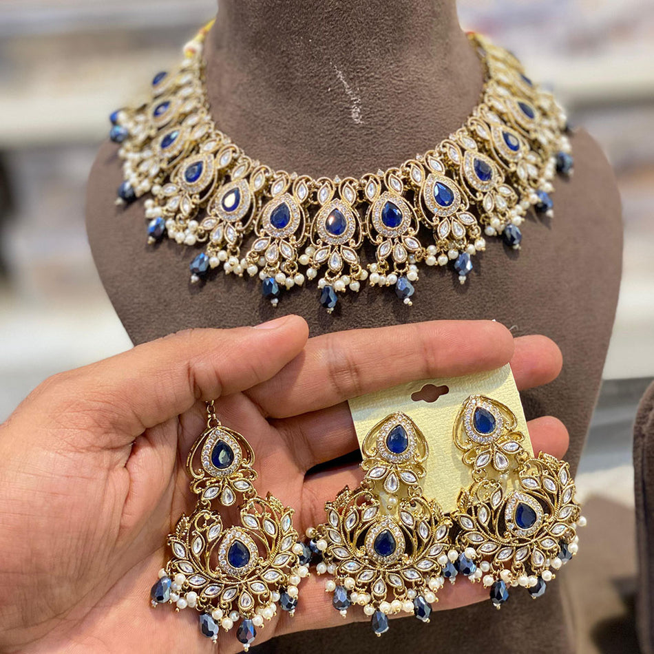 Crystal Stone Pearl Choker in Gold Plated Necklace | Bridal Jewellery India